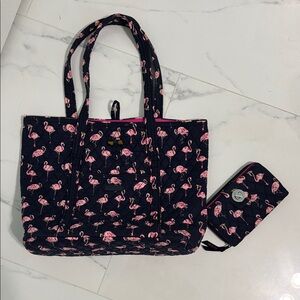 Vera Bradley Flamingo Print Tote Bag and Wallet Set